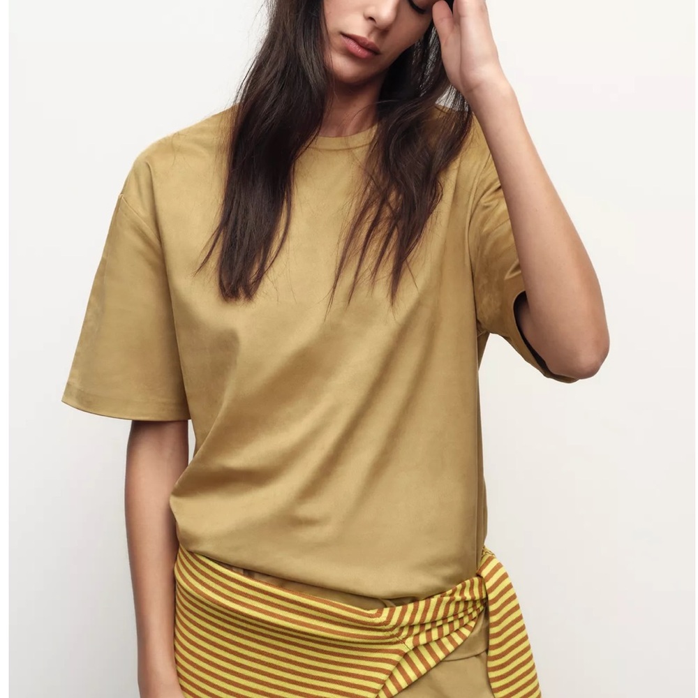 Zara Faux Suede Golden T-Shirt Size Large